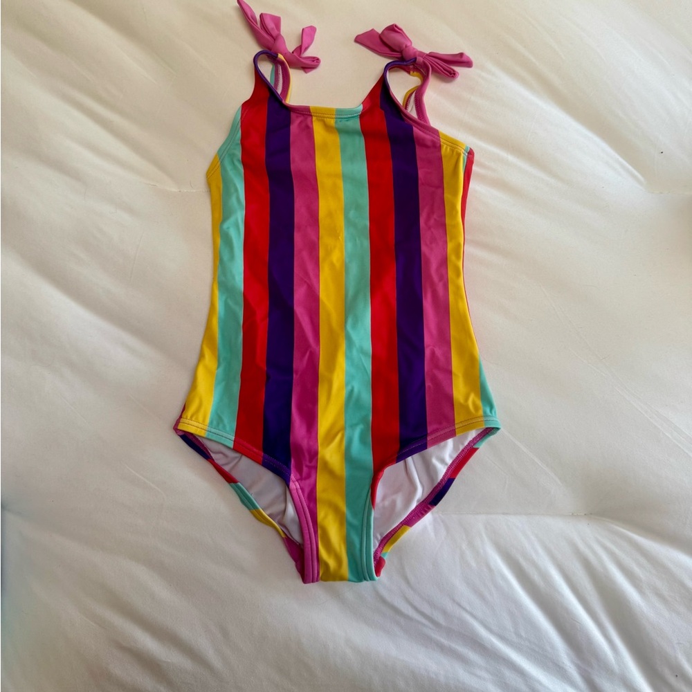 Colorful Striped and bows One-Piece Swimsuit. Size 6/7